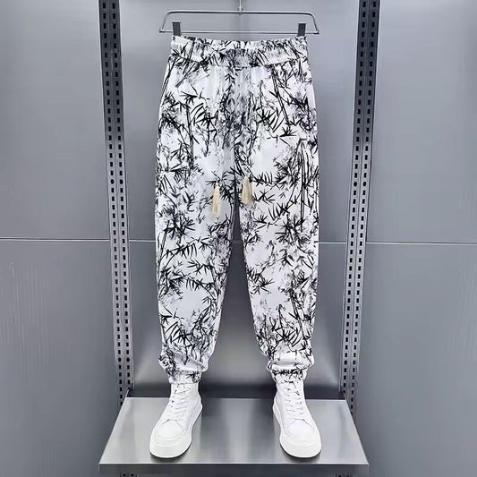 Breathable and Cool Summer Drooping Loose Casual Men's 2025 New Style Tying Versatile Printed Nine-point Pants