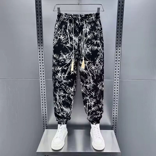 Breathable and Cool Summer Drooping Loose Casual Men's 2025 New Style Tying Versatile Printed Nine-point Pants