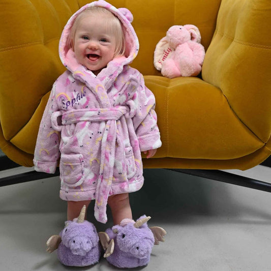 Lulabay baby girls personalised Unicorn print hooded dressing gown